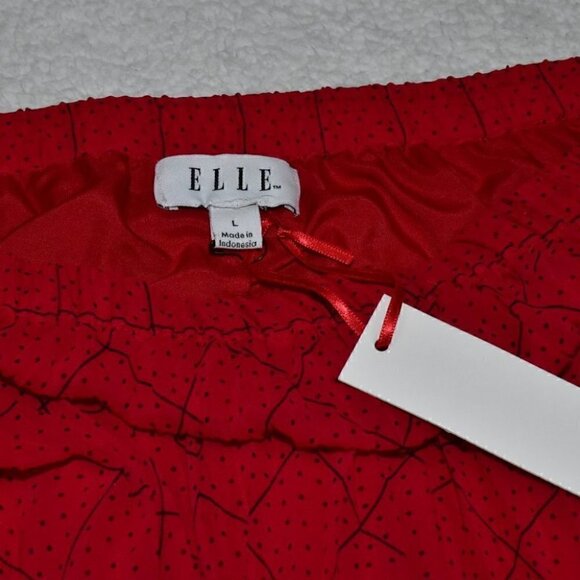 ELLE Pleated Swingy Skirt Red Black Dots Size L - Picture 2 of 8